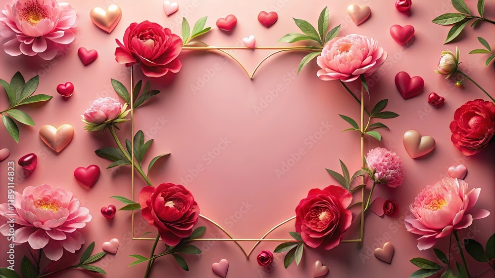 Romantic Pink and Red Floral Heart Frame with Candy Hearts Romantic Pink and Red Floral Heart Frame with Candy Hearts