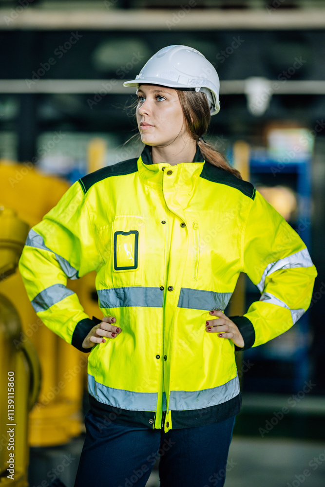 Safety Practice in an Industrial Setting With a Focused Worker Wearing Protective Gear Safety Practice in an Industrial Setting With a Focused Worker Wearing Protective Gear