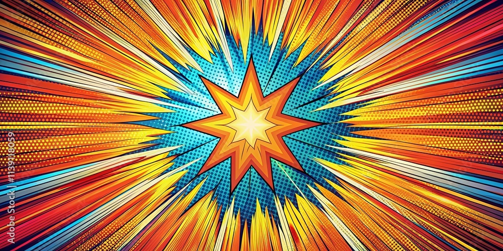 Fototapeta premium Dynamic Starburst Explosion Vibrant Comic Book Style Background