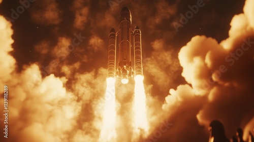 Powerful rocket launch filmed in closeup with cinematic flair photo