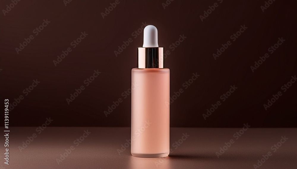 Elegant skincare serum bottle with a rose gold dropper. Elegant skincare serum bottle with a rose gold dropper.