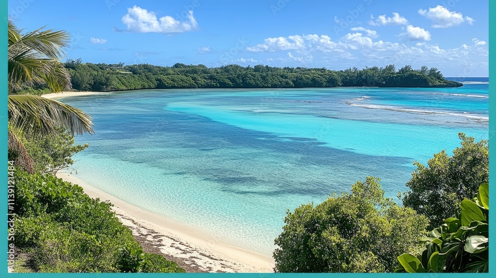 Serene Tropical Beach with Crystal Clear Water and Lush Greenery Serene Tropical Beach with Crystal Clear Water and Lush Greenery