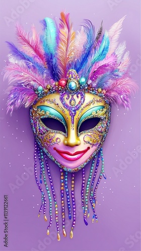 Wallpaper Mural A colorful Mardi Gras mask with feathers and beads Torontodigital.ca