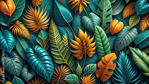 Wallpaper Mural Lush Tropical Foliage A Vibrant and Detailed Composition of Exotic Leaves in Jewel Tones Torontodigital.ca