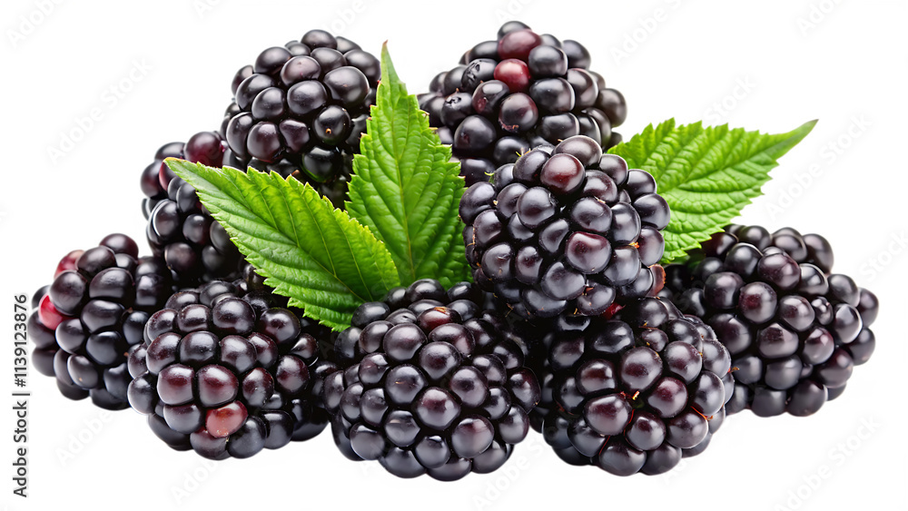 Bunch of ripe blackberries isolated on white background as transparent. PNG. AI GENERATED Bunch of ripe blackberries isolated on white background as transparent. PNG. AI GENERATED