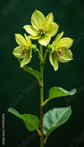 Dried Hellebore oriental green flowers on stem, evergreen, withered, plant details