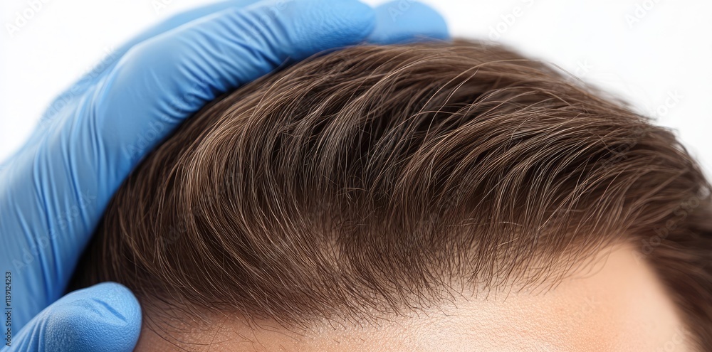 Fototapeta premium Close-up of thinning hair on a scalp, ideal for hair loss treatments.