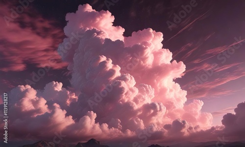 Ethereal pink clouds drift lazily across a darkened sky , lazy, ethereal, abstract photo