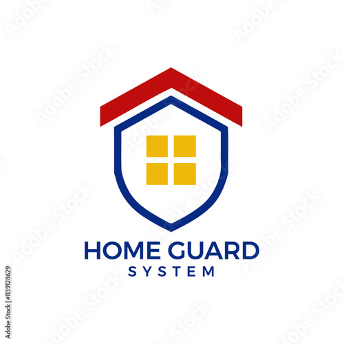secure real estate house with windows and shield vector logo