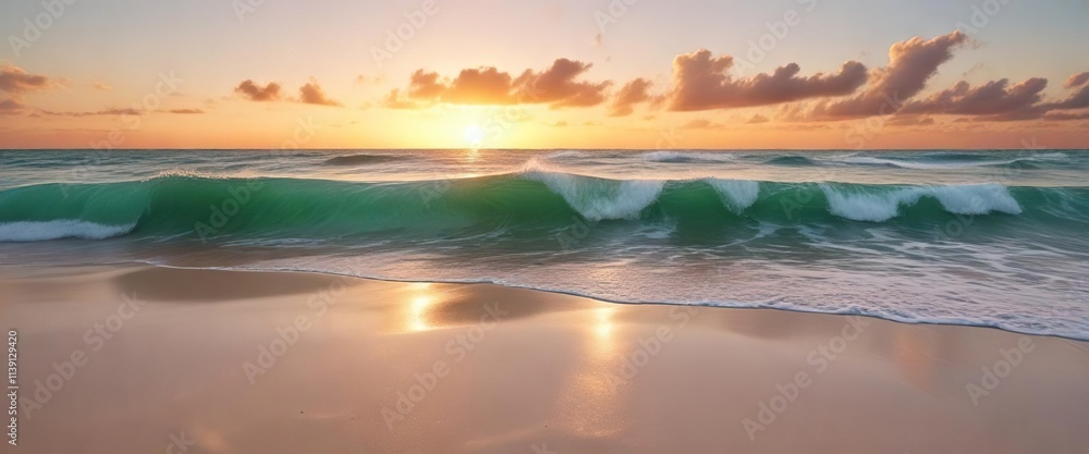 Swirling green ocean waves on a white sandy beach at sunset, waves, abstract art, surf Swirling green ocean waves on a white sandy beach at sunset, waves, abstract art, surf