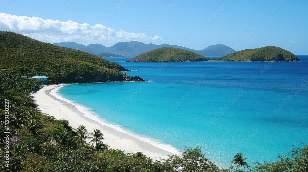 Scenic Tropical Beach with Crystal Clear Water and Lush Landscape Scenic Tropical Beach with Crystal Clear Water and Lush Landscape