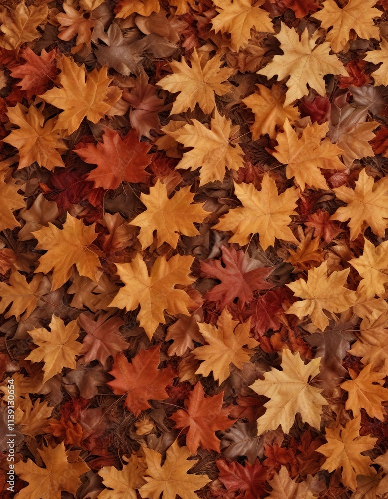 Overhead view of a dry oak leaf carpet on a brown autumn background, autumnal, dry leaves, forest floor Overhead view of a dry oak leaf carpet on a brown autumn background, autumnal, dry leaves, forest floor
