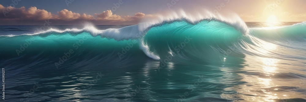 large wave with shiny iridescent pearl floating on surface , float, water large wave with shiny iridescent pearl floating on surface , float, water