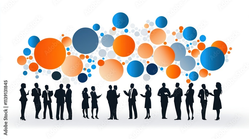 A vibrant silhouette of people interacting, surrounded by colorful abstract bubbles, representing collaboration and communication in a professional setting. A vibrant silhouette of people interacting, surrounded by colorful abstract bubbles, representing collaboration and communication in a professional setting.