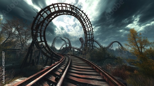 Abandoned Rollercoaster in a Post-Apocalyptic Landscape