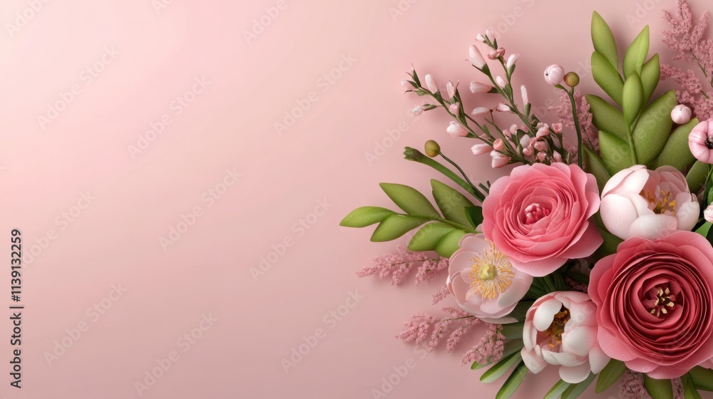 Beautiful Arrangement of Colorful Flowers on a Soft Pink Background for Spring Celebrations, Elegant Decor and Floral Design Inspiration Beautiful Arrangement of Colorful Flowers on a Soft Pink Background for Spring Celebrations, Elegant Decor and Floral Design Inspiration