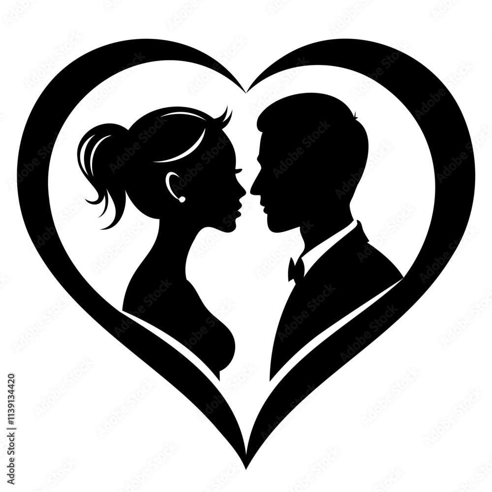 Romantic Couple Silhouette in Heart Shape Perfect Vector for Valentine's Day Designs Romantic Couple Silhouette in Heart Shape Perfect Vector for Valentine's Day Designs