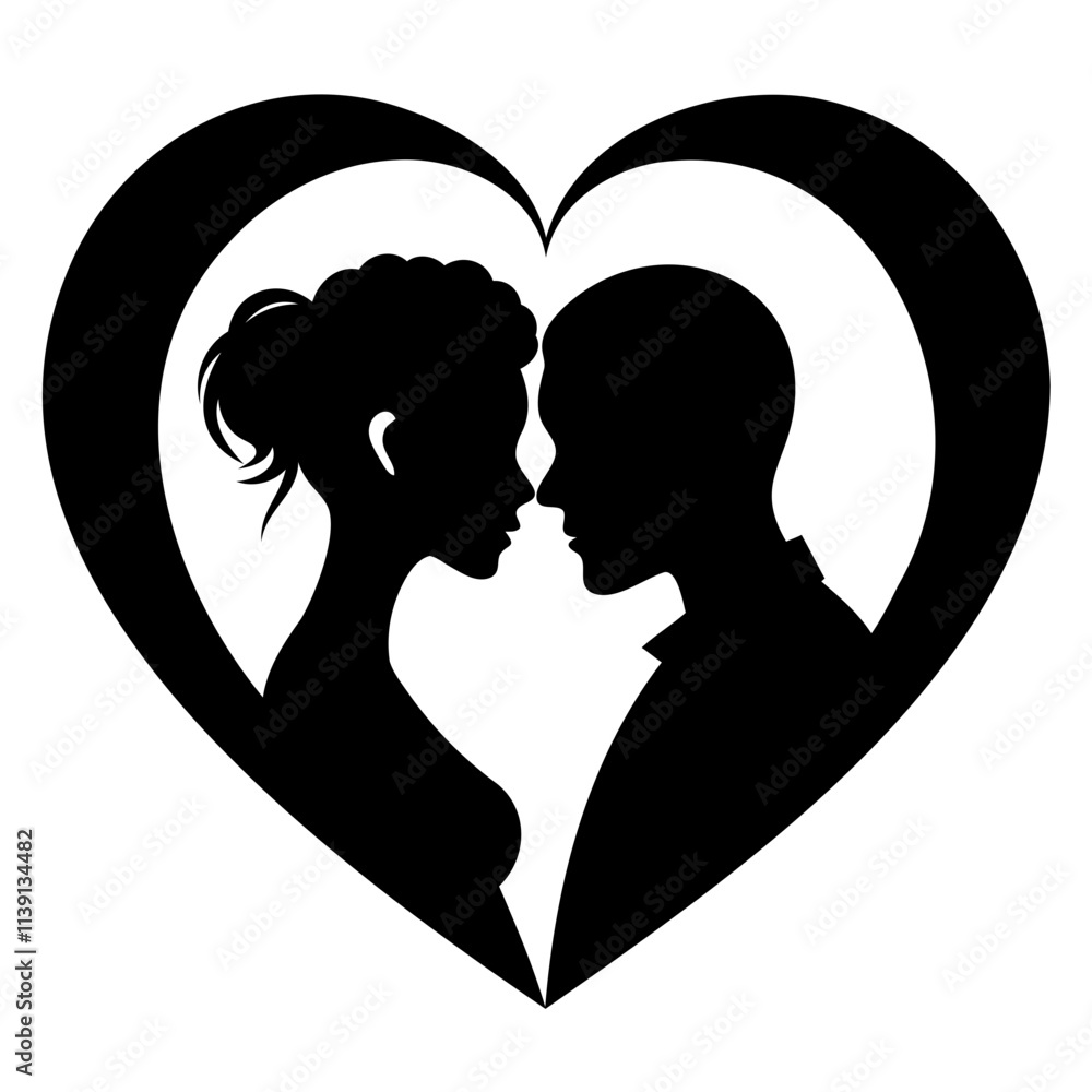 Romantic Couple Silhouette vector illustration in Heart shape for Valentine's Day Design