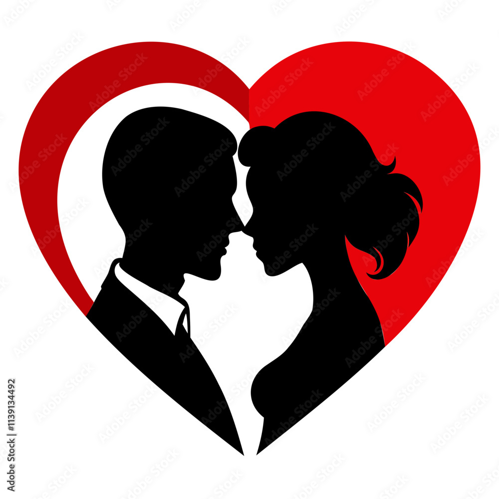 Romantic Couple Silhouette vector illustration in Heart shape for Valentine's Day Design Romantic Couple Silhouette vector illustration in Heart shape for Valentine's Day Design