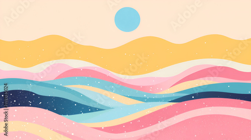 Abstract Pastel Landscape with a Single Blue Circle