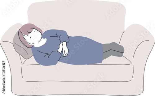 ソファで横になる女性のイラスト素材