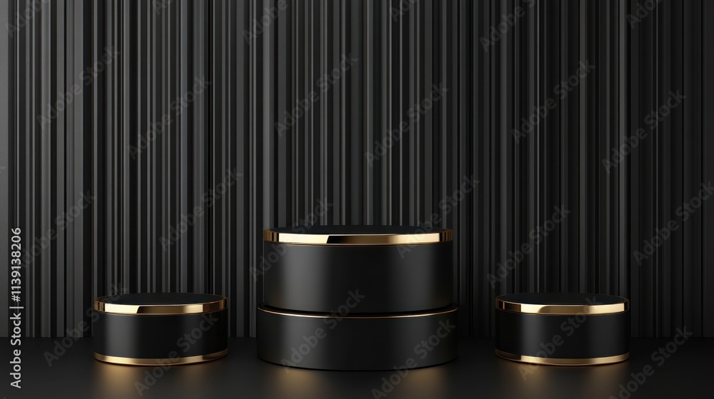 Elegant Black and Gold Cylindrical Display Elegant Black and Gold Cylindrical Display