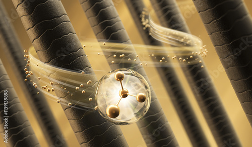 Nourish hair of shampoo or Oil Vitamin serum. Repair damaged hair concept, 3d rendering.
