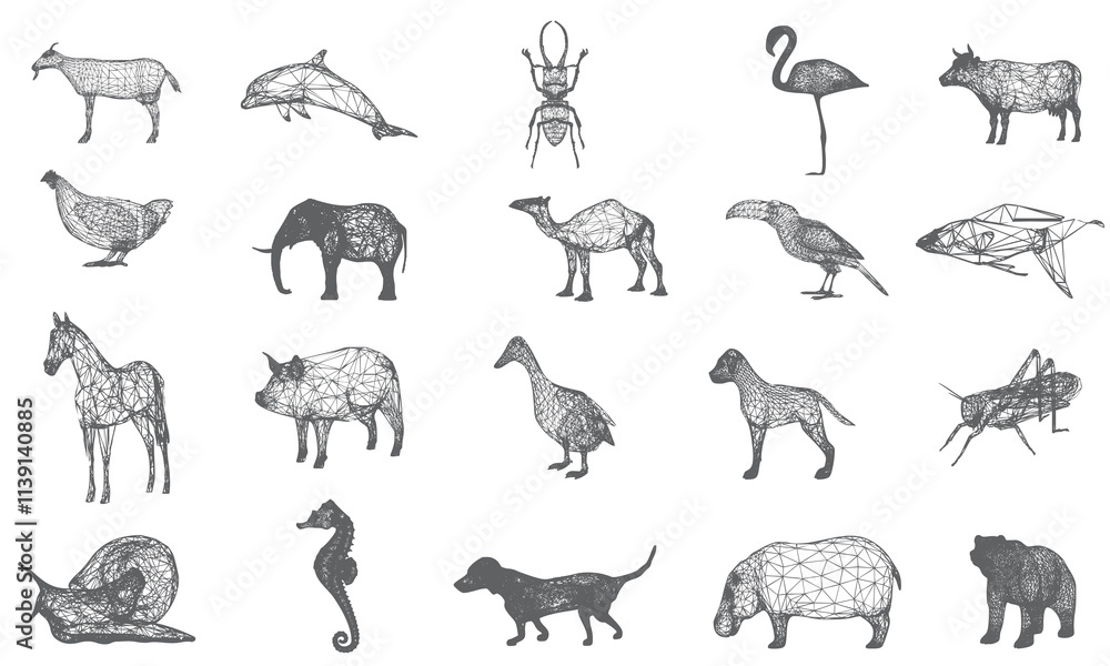 Obraz premium Animal scribble icon collection