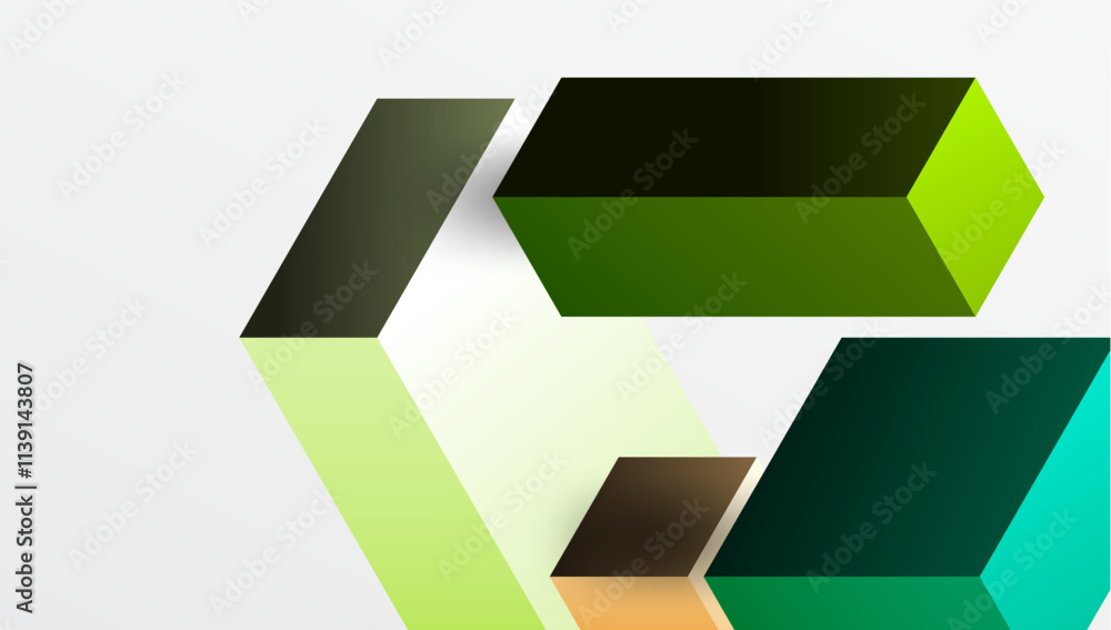 Sleek abstract design featuring isometric 3D blocks in a clean, modern composition. Perfect for tech-inspired themes, with vibrant colors and geometric precision