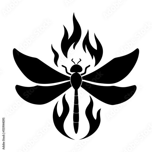 Black silhouette dragonfly in flame vector icon design