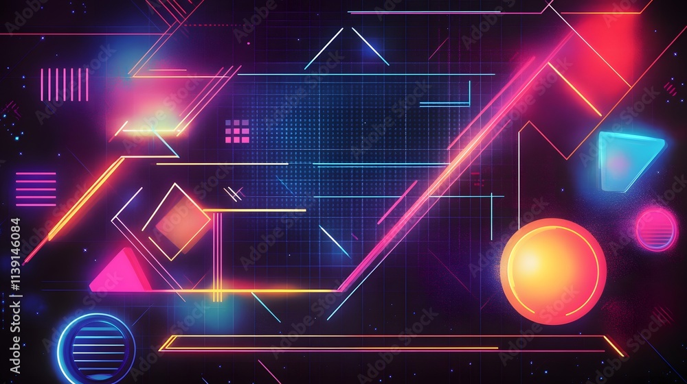 Obraz premium Abstract Neon Geometric Synthwave Design Background