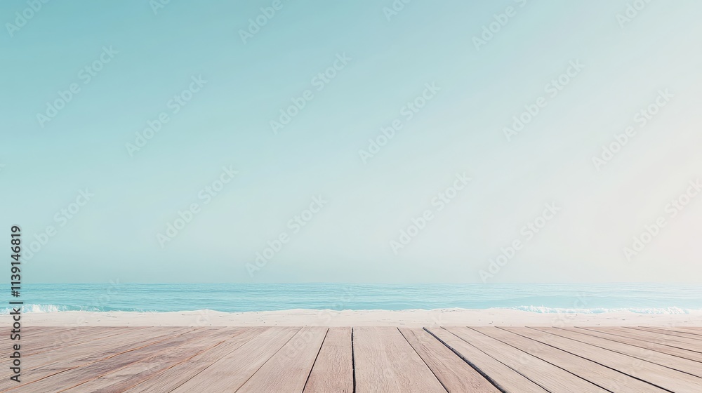 Tranquil Seaside View with wooden Deck and Horizon in Soft Colors Tranquil Seaside View with wooden Deck and Horizon in Soft Colors
