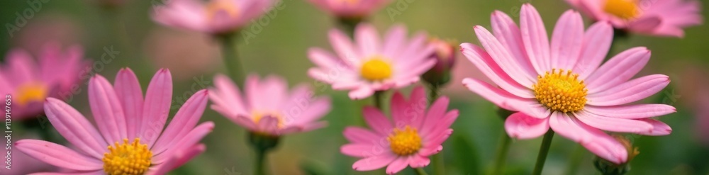 Soft pink petals with yellow centers, delicate white tips, pink wild daisies, nature Soft pink petals with yellow centers, delicate white tips, pink wild daisies, nature