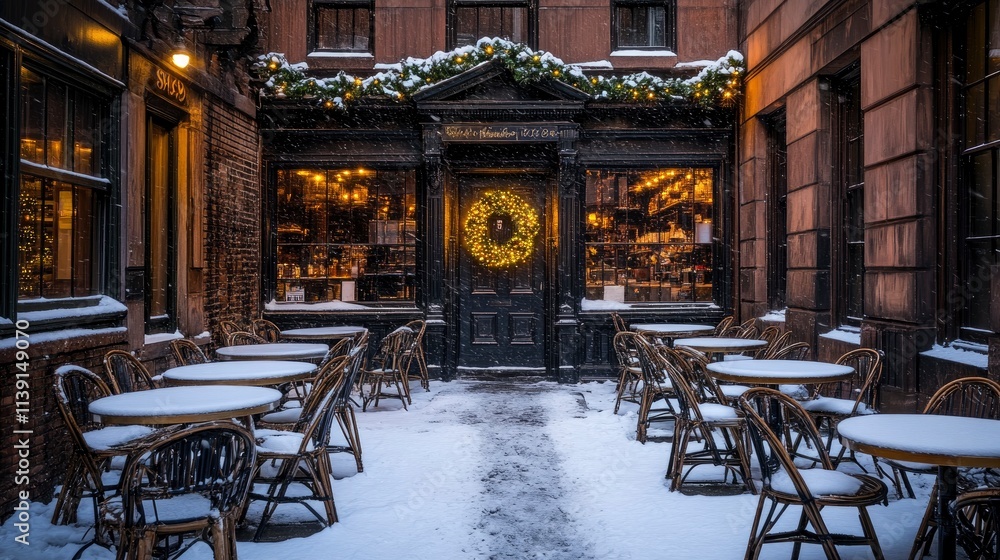 Naklejka premium Charming winter scene at a cozy cafe