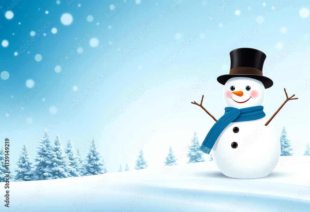 Festive Winter Wonderland with Cheerful Snowman - Perfect for Holiday Promotions Festive Winter Wonderland with Cheerful Snowman - Perfect for Holiday Promotions