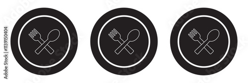 Tableware thin line icon set of fork, knife, spoon. Logotype menu. Cutlery and crockery sign. Flat style eating utensils symbol collection. Vector illustration