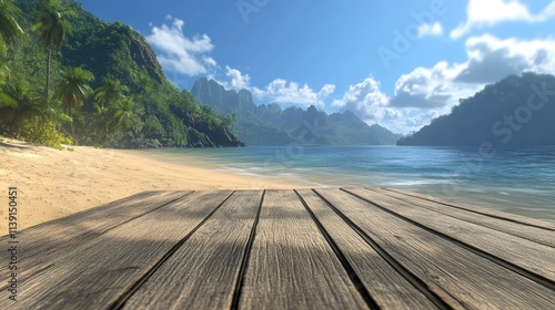 Serene Beach View from Wooden Deck Overlooking Tranquil Waters