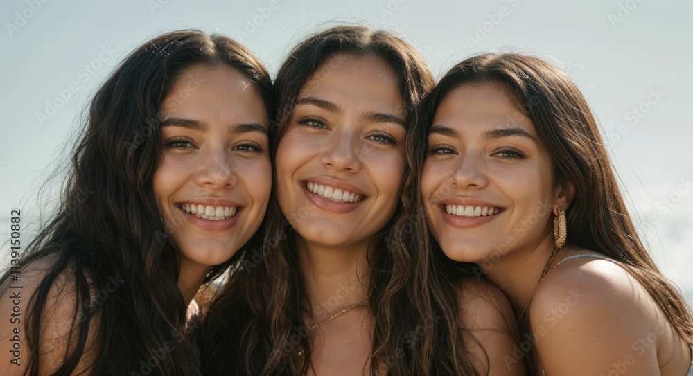 Smiling Group of Young Women with Radiant Skin in Close-Up Portrait Smiling Group of Young Women with Radiant Skin in Close-Up Portrait