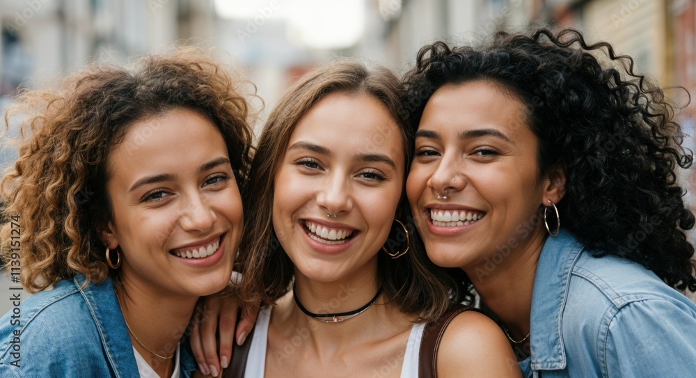 Smiling Group of Young Women with Radiant Skin in Close-Up Portrait Smiling Group of Young Women with Radiant Skin in Close-Up Portrait