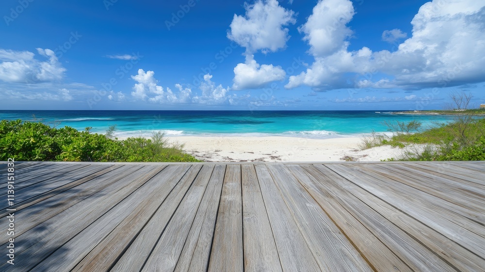 Serene Beach View with Tropical Waters and Scenic Cloudy Sky Serene Beach View with Tropical Waters and Scenic Cloudy Sky