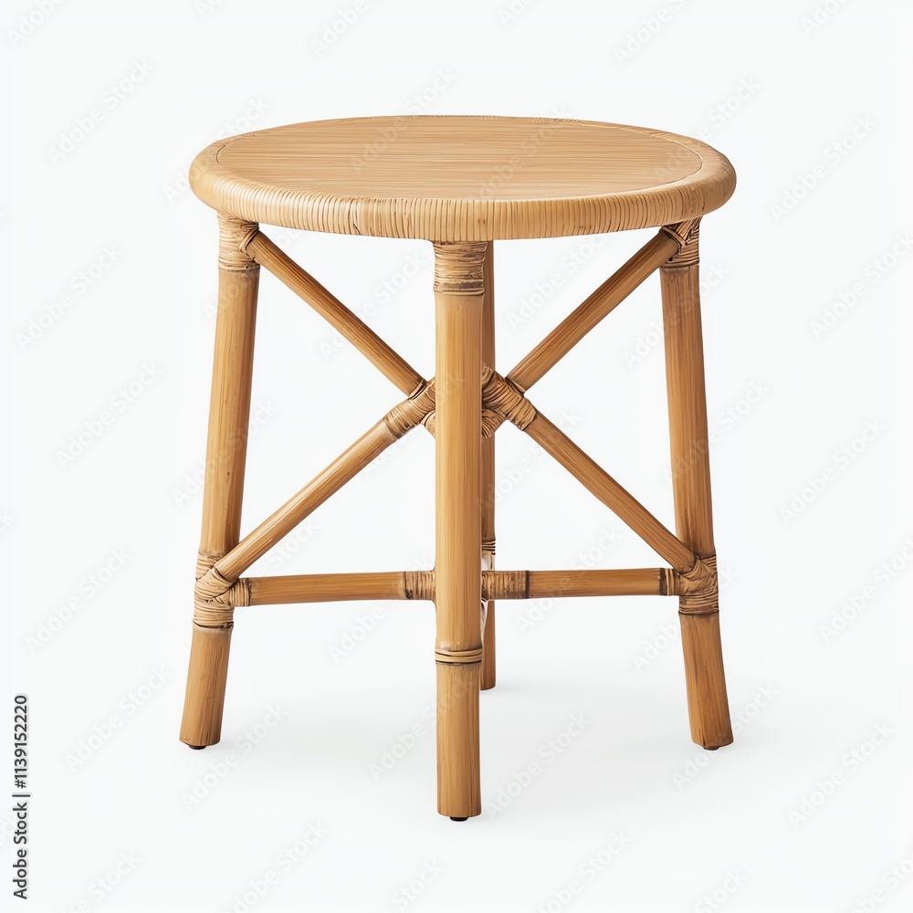A simple, round wooden stool featuring a natural finish and sturdy cross-legged design, suitable for various indoor and outdoor settings. A simple, round wooden stool featuring a natural finish and sturdy cross-legged design, suitable for various indoor and outdoor settings.