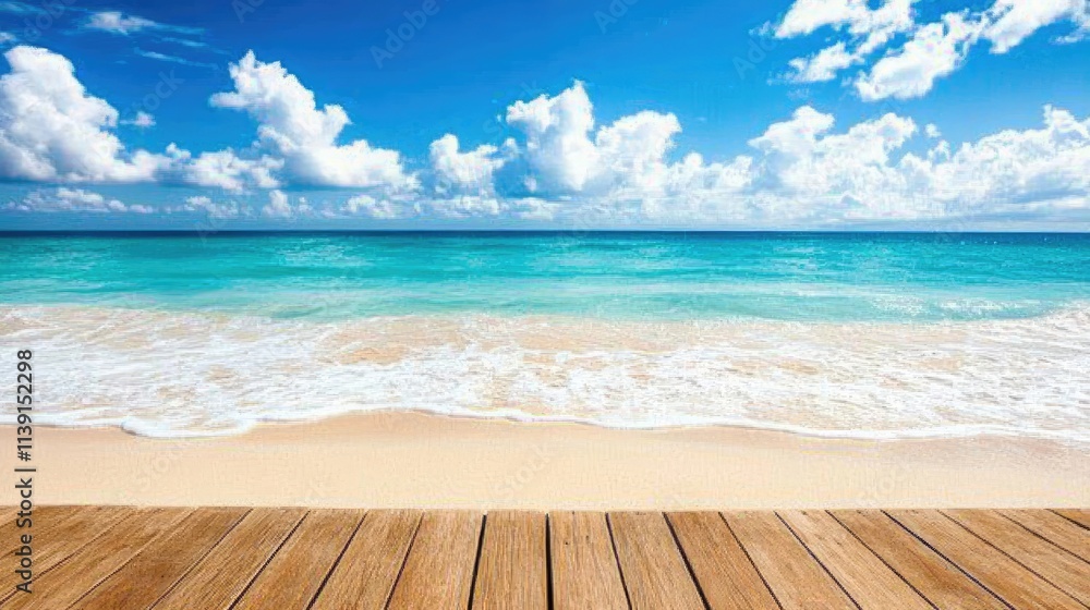 Fototapeta premium Serene Beachfront View with Crystal Clear Water and Blue Sky