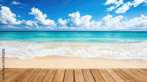 Serene Beachfront View with Crystal Clear Water and Blue Sky