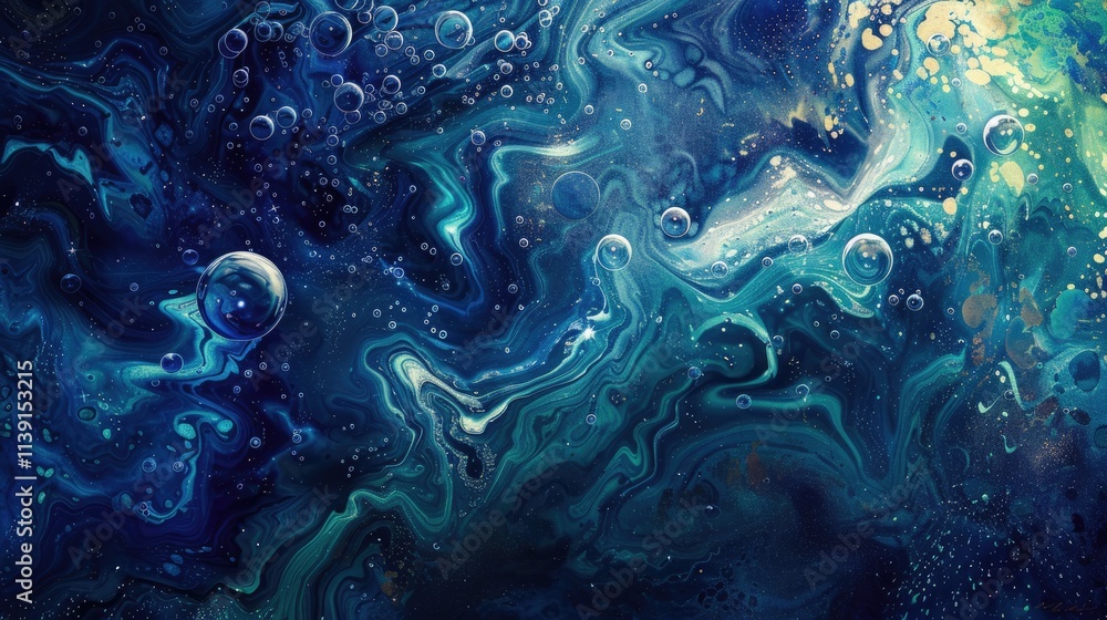 Abstract Swirling Blue and Green with Bubbles Abstract Swirling Blue and Green with Bubbles