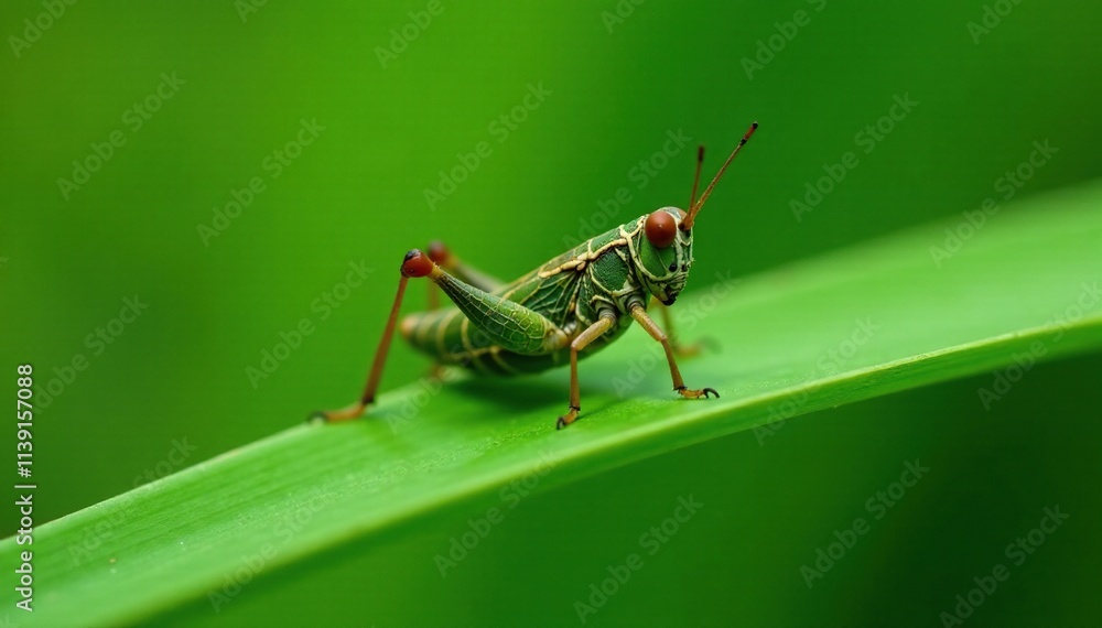Dark green grasshopper nymph on a blade of grass, North Carolina, Insect Dark green grasshopper nymph on a blade of grass, North Carolina, Insect