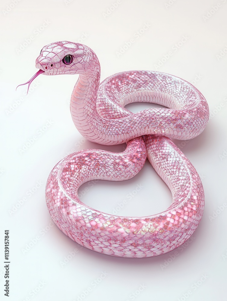Fototapeta premium A unique pink snake on a light background.