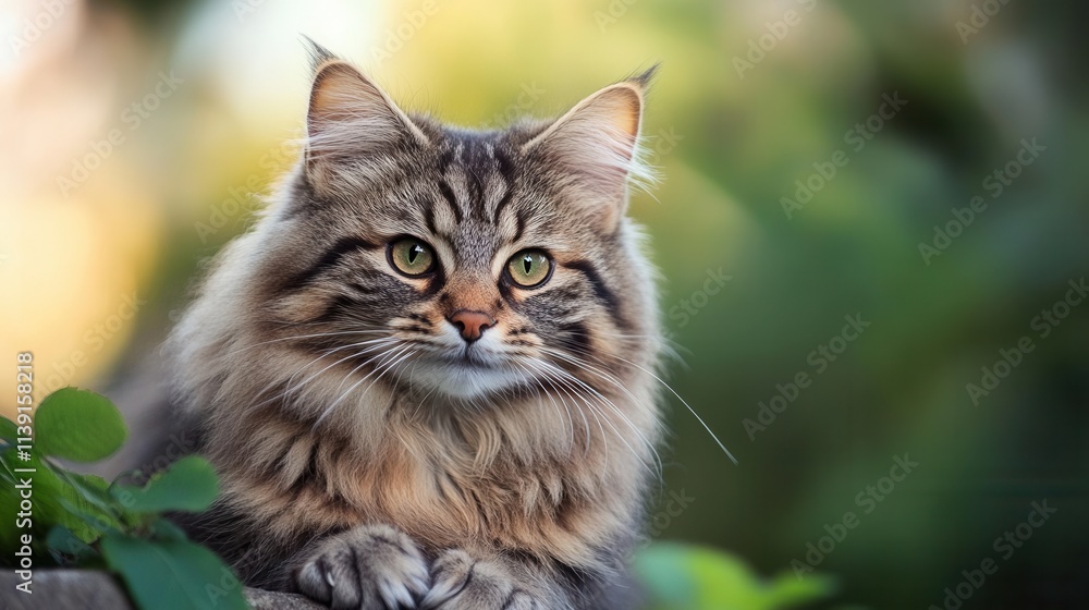 Beautiful tabby cat resting outdoors. Beautiful tabby cat resting outdoors.