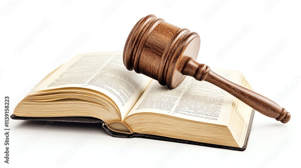 Gavel on an open law book, symbolizing justice and the legal system. Gavel on an open law book, symbolizing justice and the legal system.