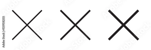 Black ink wrong signs on transparent bg. Black paint brush stroke crosses. Vector set of hand-painted Wrong icons. Abstract hand-drawn NO button for checkbox voting. Isolated disagree tick box symbols
