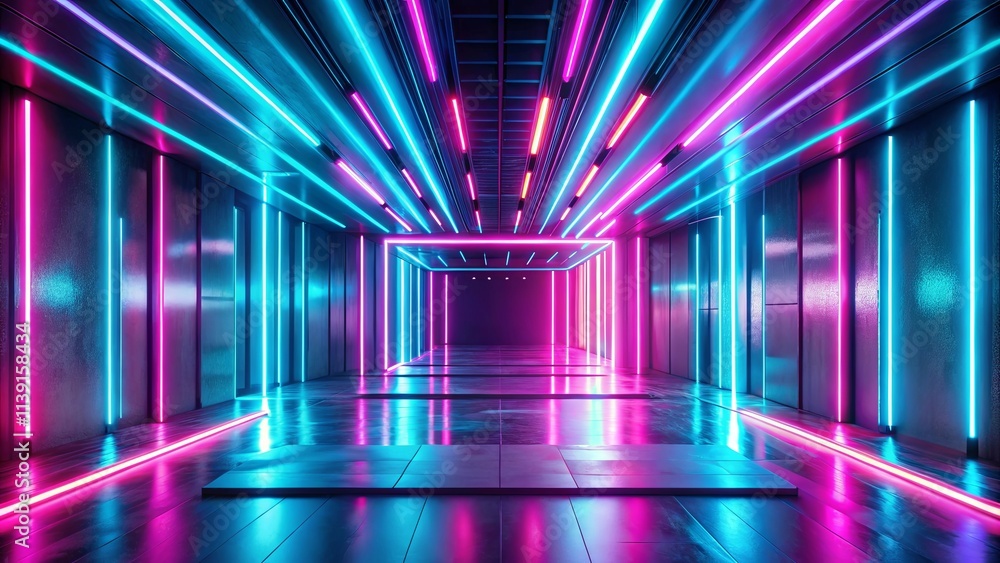 Fototapeta premium Abstract Neon Corridor with Vibrant Pink and Blue Lighting